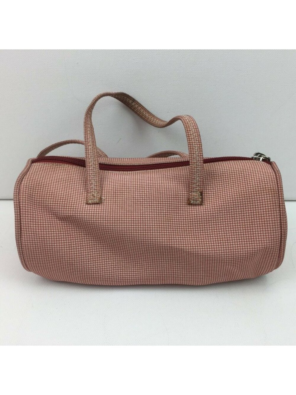 Red & White Gingham Pattern Mini Duffel Bag With Zipper & Double Handles